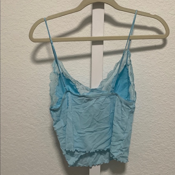 Y2K Victoria’s Secret Light Blue Lace Trim Cropped Cami Tank Top - Picture 5 of 9